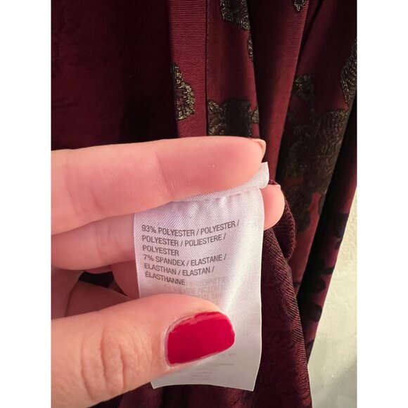 Susan Graver Burgundy & Black Floral Button-Front Long Cardigan Blouse Womens XL - Picture 4 of 5